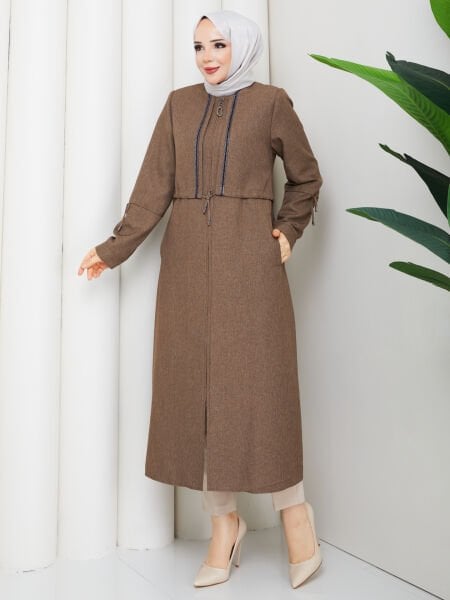 Nakışlı Yelek Detaylı Pardesü