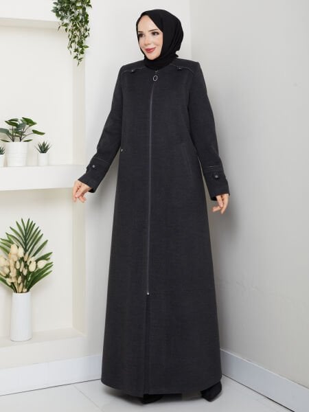 Omuz Detaylı Kaşe Manto